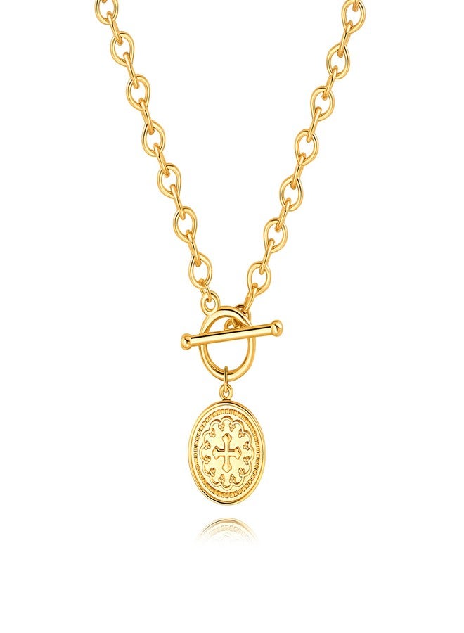 SOFYBJA Dainty 18K Gold Chunky Link Water Droplet Chain Cross Coin Necklace for Women Toggle Clasp Necklace Layering Jewelry - Image 1